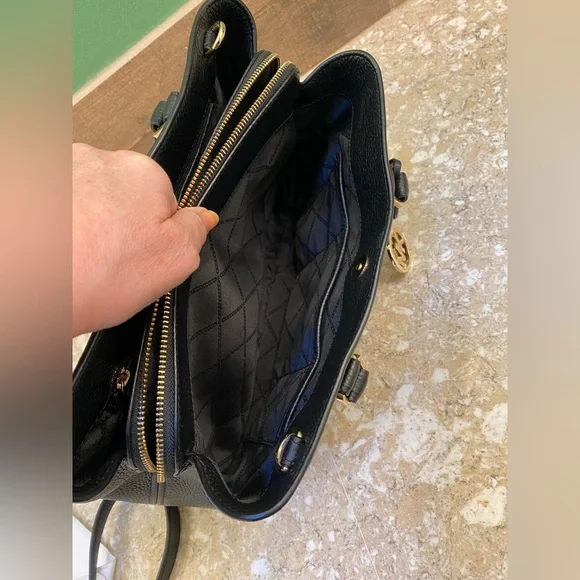Michael Kors Camille Large Leather Satchel in Black Pebble with Gold Immaculate! - Picture 13 of 15